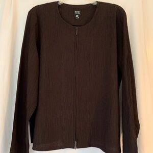 Eileen Fisher dark brown lightweight crinkle material jacket